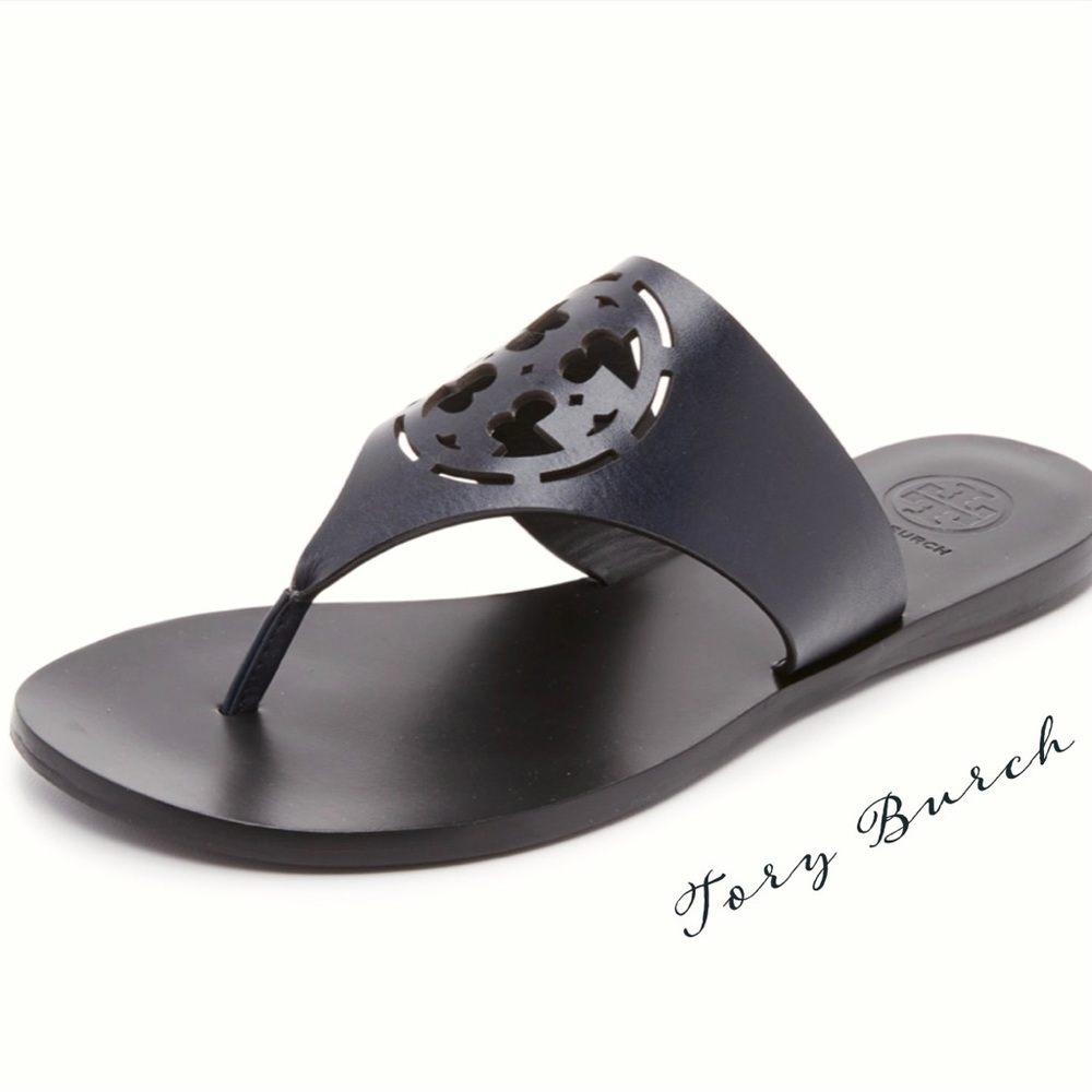 Tory Burch Zoey Black Leather Thong Sandals